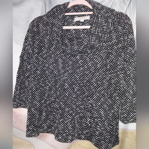 Ann Taylor LOFT Black/White Tweed Knit Boxy Cowlneck Sweater Sz XS/S
